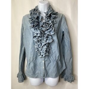 The J. Peterman Company Womens Ruffle Neck Shirt Size 8